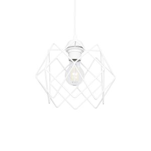 GloboStar® VORTEX 203-0001 Mοντέρνο Κρεμαστό Φωτιστικό Πλέγμα Μονόφωτο 1 x E27 IP20 Λευκό Μέταλλο - Μ23.5 x Π23.5 x Υ20cm