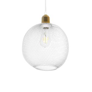 GLOBOSTAR® WIRE 203-0005 Μοντέρνο Κρεμαστό Φωτιστικό Οροφής με Ντουί 1 x E27 AC 220-240V IP20 - Λευκό & Χρυσό - Μ25 x Π25 x Υ30cm