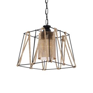 GLOBOSTAR® GATSBY 203-0007 Vintage Κρεμαστό Φωτιστικό Οροφής με Ντουί 1 x E27 AC 220-240V IP20 - Μαύρο & Μπεζ - Μ25 x Π25 x Υ25cm