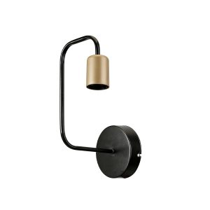 GloboStar® JUNO 203-0013 Μοντέρνο Επιτοίχιο Φωτιστικό Απλίκα Μονόφωτο 1 x E27 IP20 Μαύρο & Χρυσό Μέταλλο - Μ18.5 x Π18.5 x Υ28cm
