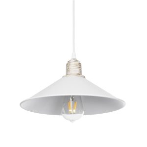GloboStar® FERRO 203-0083 Μοντέρνο Κρεμαστό Φωτιστικό Καμπάνα Μονόφωτο 1 x E27 IP20 Λευκό & Χρυσό Πλαστικό - Μ30 x Π30 x Υ15cm
