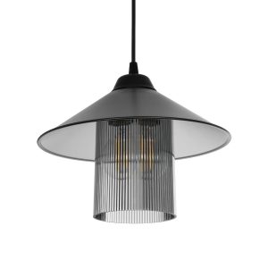 GLOBOSTAR® PROMO 203-0089 Μοντέρνο Κρεμαστό Φωτιστικό Οροφής με Ντουί 1 x E27 AC 220-240V IP20 - Μαύρο & Μαύρο Φιμέ - Μ25.5 x Π25.5 x Υ20cm