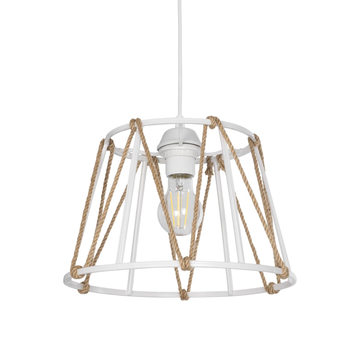 GLOBOSTAR® JUTE 203-0091 Μοντέρνο Κρεμαστό Φωτιστικό Οροφής με Ντουί 1 x E27 AC 220-240V IP20 - Λευκό & Μπεζ - Μ30 x Π30 x Υ23cm GloboStar® JUTE 203-0091 Μοντέρνο Κρεμαστό Φωτιστικό Σχοινί Μονόφωτο 1 x E27 IP20 Λευκό Πλαστικό με Μπεζ Σχοινί - Μ30 x Π30 x Υ23cm