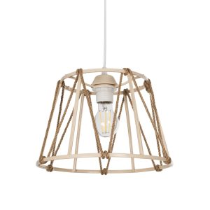 GloboStar® JUTE 203-0092 Μοντέρνο Κρεμαστό Φωτιστικό Σχοινί Μονόφωτο 1 x E27 IP20 Μπεζ Πλαστικό με Μπεζ Σχοινί - Μ30 x Π30 x Υ23cm