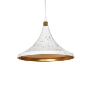 GloboStar® MARBLE 203-0098 Μοντέρνο Κρεμαστό Φωτιστικό Καμπάνα Μονόφωτο 1 x E27 IP20 Λεύκο & Χρυσό Πλαστικό - Μ30 x Π30 x Υ20cm
