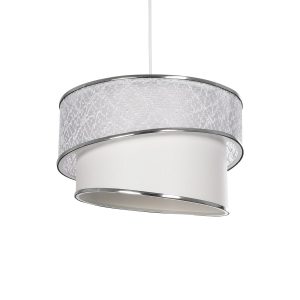 GloboStar® SONIA 203-0115 Μοντέρνο Κρεμαστό Φωτιστικό Καπέλο Μονόφωτο 1 x E27 IP20 Λευκό Ύφασμα με Ασημί Λεπτομέρεια -Μ30 x Π30 x Υ24 cm