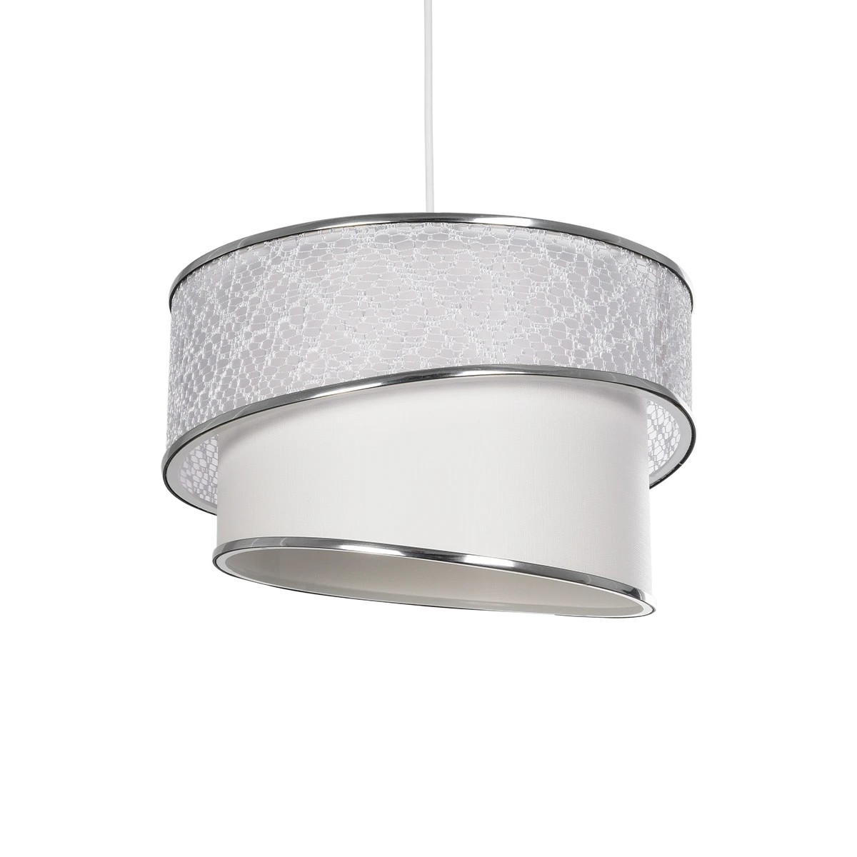 GloboStar® SONIA 203-0115 Μοντέρνο Κρεμαστό Φωτιστικό Καπέλο Μονόφωτο 1 x E27 IP20 Λευκό Ύφασμα με Ασημί Λεπτομέρεια -Μ30 x Π30 x Υ24 cm