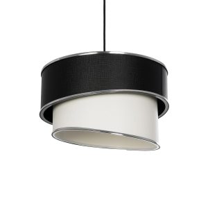 GloboStar® SONIA 203-0118 Μοντέρνο Κρεμαστό Φωτιστικό Καπέλο Μονόφωτο 1 x E27 IP20 Μαύρο & Λευκό Ύφασμα με Ασημί Λεπτομέρεια - Μ30 x Π30 x Υ24 cm