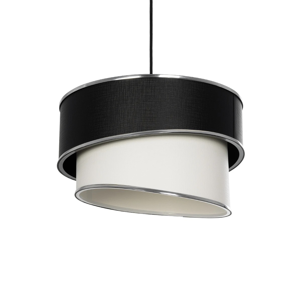 GloboStar® SONIA 203-0118 Μοντέρνο Κρεμαστό Φωτιστικό Καπέλο Μονόφωτο 1 x E27 IP20 Μαύρο & Λευκό Ύφασμα με Ασημί Λεπτομέρεια - Μ30 x Π30 x Υ24 cm