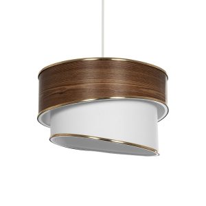 GloboStar® SONIA 203-0119 Μοντέρνο Κρεμαστό Φωτιστικό Καπέλο Μονόφωτο 1 x E27 IP20 Καφέ & Μπεζ Ύφασμα με Χρυσή Λεπτομέρεια - Μ30 x Π30 x Υ24 cm