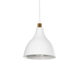 GloboStar® RADE 203-0125 Μοντέρνο Κρεμαστό Φωτιστικό Καμπάνα Μονόφωτο 1 x E27 IP20 Λευκό με Χρυσό Πλαστικό - Μ18.5 x Π18.5 x Υ23cm
