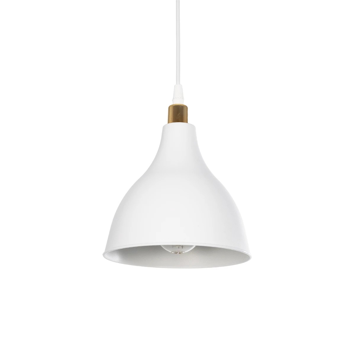 GLOBOSTAR® RADE 203-0125 Μοντέρνο Κρεμαστό Φωτιστικό Οροφής με Ντουί 1 x E27 AC 220-240V IP20 - Λευκό & Χρυσό - Μ18.5 x Π18.5 x Υ23cm GloboStar® RADE 203-0125 Μοντέρνο Κρεμαστό Φωτιστικό Καμπάνα Μονόφωτο 1 x E27 IP20 Λευκό με Χρυσό Πλαστικό - Μ18.5 x Π18.5 x Υ23cm
