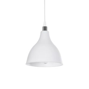 GloboStar® RADE 203-0126 Μοντέρνο Κρεμαστό Φωτιστικό Καμπάνα Μονόφωτο 1 x E27 IP20 Λευκό με Ασημί Πλαστικό - Μ18.5 x Π18.5 x Υ23cm