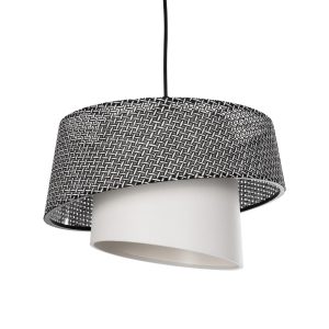GloboStar® ALINA 203-0130 Μοντέρνο Κρεμαστό Φωτιστικό Καπέλο Μονόφωτο 1 x E27 IP20 Γκρι & Λευκό Ύφασμα - Μ30 x Π30 x Υ20cm