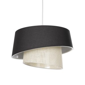 GloboStar® ALINA 203-0131 Μοντέρνο Κρεμαστό Φωτιστικό Καπέλο Μονόφωτο 1 x E27 IP20 Μαύρο & Λευκό Ύφασμα - Μ30 x Π30 x Υ20cm
