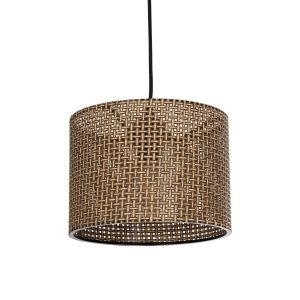GloboStar® CLAIRIE 203-0132 Μοντέρνο Κρεμαστό Φωτιστικό Καπέλο Μονόφωτο 1 x E27 IP20 Καφέ Ύφασμα - Μ22 x Π22 x Υ18cm