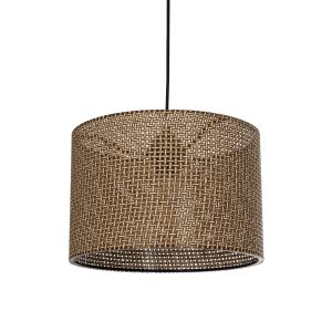 GloboStar® CLAIRIE 203-0135 Μοντέρνο Κρεμαστό Φωτιστικό Καπέλο Μονόφωτο 1 x E27 IP20 Καφέ Ύφασμα - Μ30 x Π30 x Υ22cm