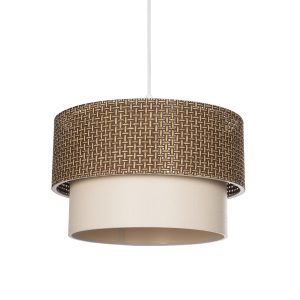 GloboStar® SISSIE 203-0138 Μοντέρνο Κρεμαστό Φωτιστικό Καπέλο Μονόφωτο 1 x E27 IP20 Καφέ & Μπεζ Ύφασμα - Μ30 x Π30 x Υ23cm