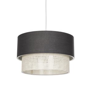GloboStar® SISSIE 203-0140 Μοντέρνο Κρεμαστό Φωτιστικό Καπέλο Μονόφωτο 1 x E27 IP20 Μαύρο & Μπεζ Ύφασμα -Μ30 x Π30 x Υ23cm