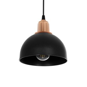 GloboStar® ΗUT 203-0145 Μοντέρνο Κρεμαστό Φωτιστικό Καμπάνα Μονόφωτο 1 x E27 IP20 Μάυρο με Χρυσό Πλαστικό - Μ18 x Π18 x Υ18cm