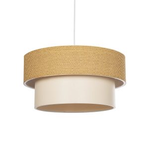 GloboStar® LIVI 203-0174 Μοντέρνο Κρεμαστό Φωτιστικό Καπέλο Μονόφωτο 1 x E27 IP20 Μπεζ Ύφασμα - Μ38 x Π38 x Υ30cm
