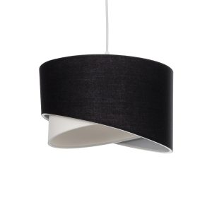 GloboStar® LILI 203-0176 Μοντέρνο Κρεμαστό Φωτιστικό Καπέλο Μονόφωτο 1 x E27 IP20 Μαύρο & Λευκό Ύφασμα - Μ30 x Π30 x Υ22cm