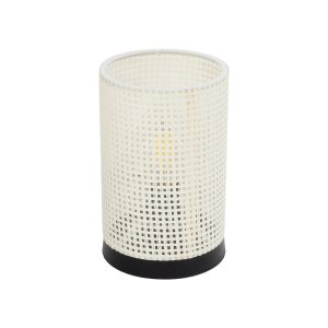 GloboStar® CYLINDER 203-0184 Μοντέρνο Επιτραπέζιο Φωτιστικό Πορτατίφ Μονόφωτο 1 x E27 IP20 Μαύρo Πλαστικό με Λευκό Διάτρητο Υφασμα - Μ14 x Π14 x Υ22cm