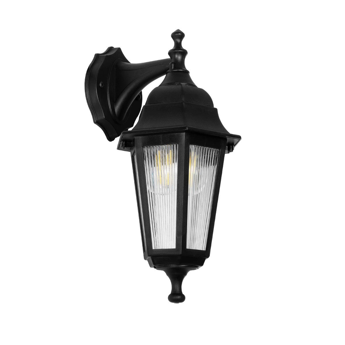 GloboStar® VITRO 203-0191 Vintage Επιτοίχιο Φωτιστικό Φαναράκι Μονόφωτο 1 x E27 IP44 Μαύρο Πλαστικό - Μ19 x Π16 x Υ34cm