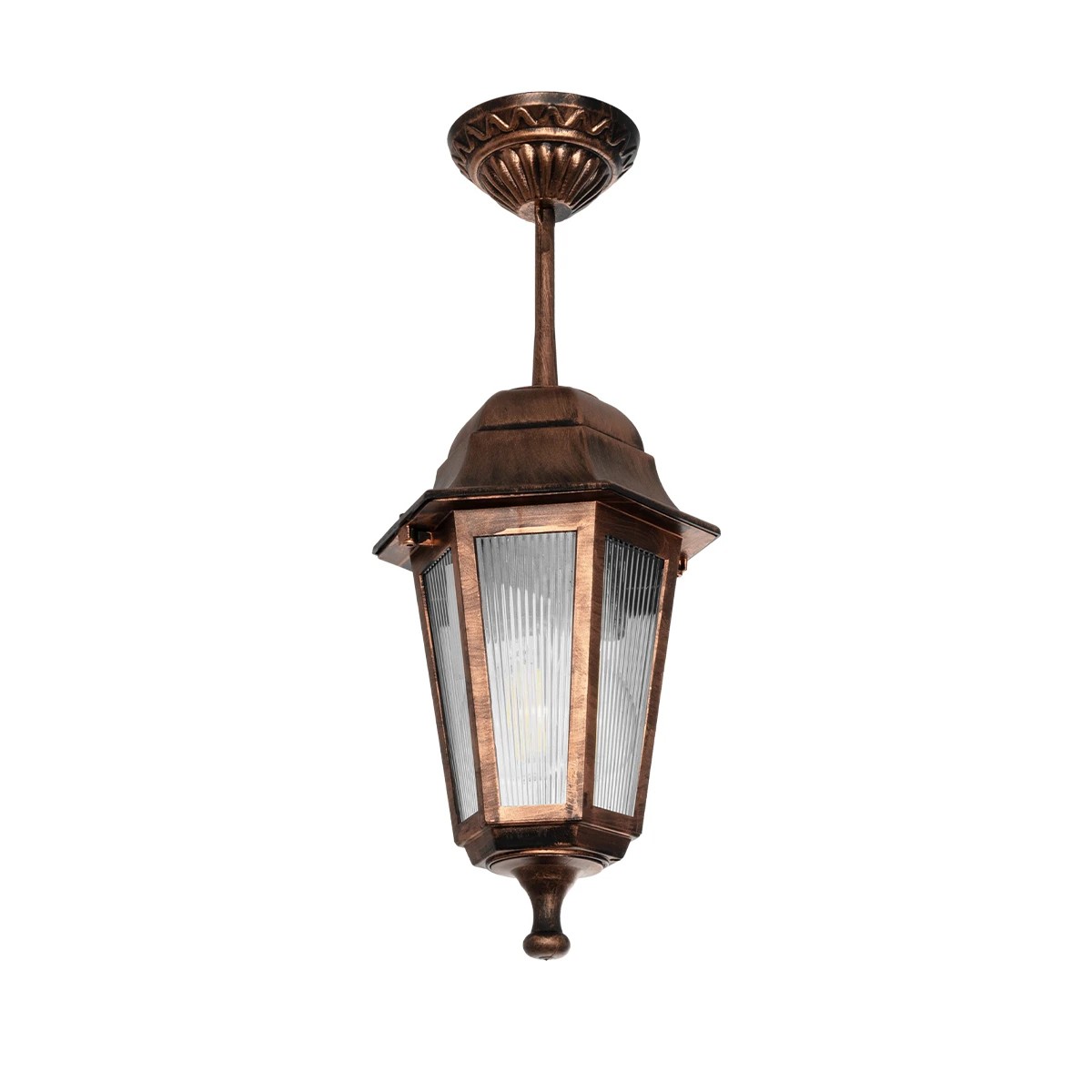 GLOBOSTAR® VITRO 203-0194 Vintage Φωτιστικό Οροφής με Ντουί 1 x E27 AC 220-240V IP44 - Χάλκινο - Μ17 x Π17 x Υ28cm GloboStar® VITRO 203-0194 Vintage Κρεμαστό Φωτιστικό Φαναράκι Μονόφωτο 1 x E27 IP44 Χάλκινο Πλαστικό - Μ16 x Π16 x Υ48cm