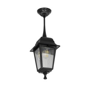 GloboStar® SOLME 203-0209 Vintage Κρεμαστό Φωτιστικό Φαναράκι Μονόφωτο 1 x E27 IP44 Μαύρο Πλαστικό - Μ15 x Π15 x Υ50cm