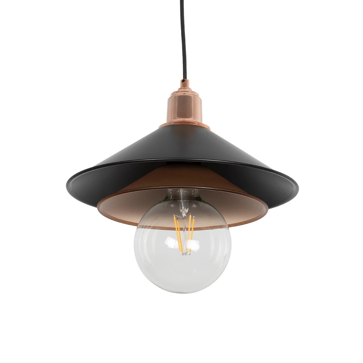 GLOBOSTAR® FERRO 203-0269 Μοντέρνο Κρεμαστό Φωτιστικό Οροφής με Ντουί 1 x E27 AC 220-240V IP20 - Μαύρο & Χάλκινο - Μ30 x Π30 x Υ19cm
