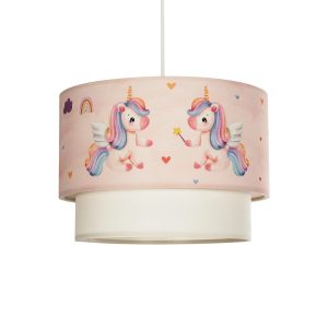 GloboStar® PONY 204-0016 Παιδικό Κρεμαστό Φωτιστικό Φιγούρα Μονόφωτο 1 x E27 IP20 Ροζ Ύφασμα - Μ30 x Π30 x Υ24cm