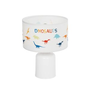 GloboStar® DINO 204-0028 Παιδικό Eπιτραπέζιο Φωτιστικό Πορτατίφ Μονόφωτο 1 x E27 IP20 Πολύχρωμο Ύφασμα με Λευκό Πλαστικό - Μ24 x Π24 x Υ32cm
