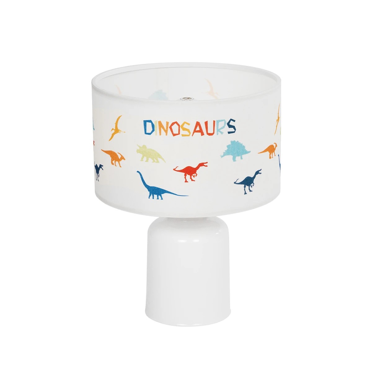 GloboStar® DINO 204-0028 Παιδικό Eπιτραπέζιο Φωτιστικό Πορτατίφ Μονόφωτο 1 x E27 IP20 Πολύχρωμο Ύφασμα με Λευκό Πλαστικό - Μ24 x Π24 x Υ32cm
