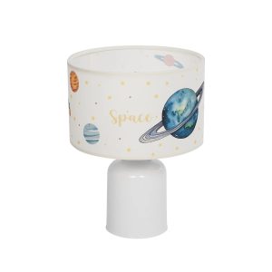 GloboStar® SATURN 204-0030 Παιδικό Eπιτραπέζιο Φωτιστικό Πορτατίφ Μονόφωτο 1 x E27 IP20 Πολύχρωμο Ύφασμα με Λευκό Πλαστικό - Μ24 x Π24 x Υ32cm