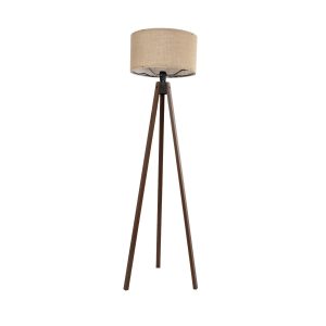 GloboStar® SAGA 204-0037 Μοντέρνο Eπιδαπέδιο Φωτιστικό Μονόφωτο 1 x E27 IP20 Καφέ Ξύλο με Mπεζ Ύφασμα - Μ38 x Π38 x Υ140cm