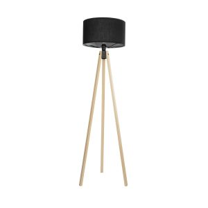 GloboStar® SAGA 204-0041 Μοντέρνο Eπιδαπέδιο Φωτιστικό Μονόφωτο 1 x E27 IP20 Μπεζ Ξύλο με Μαύρο Ύφασμα - Μ38 x Π38 x Υ140cm