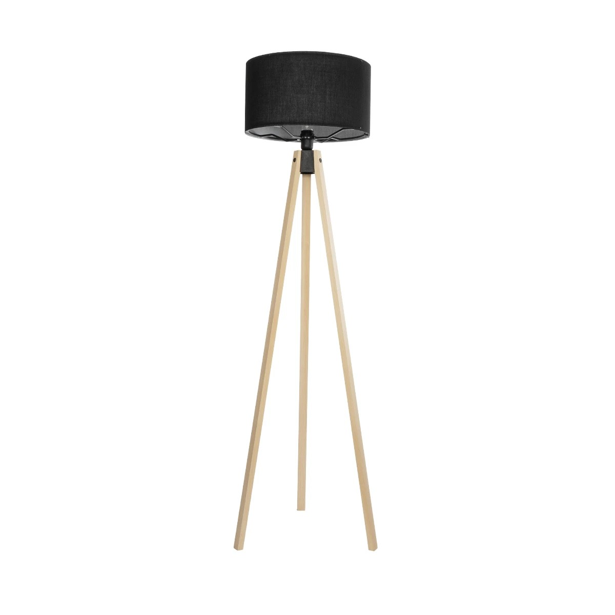 GloboStar® SAGA 204-0041 Μοντέρνο Eπιδαπέδιο Φωτιστικό Μονόφωτο 1 x E27 IP20 Μπεζ Ξύλο με Μαύρο Ύφασμα - Μ38 x Π38 x Υ140cm