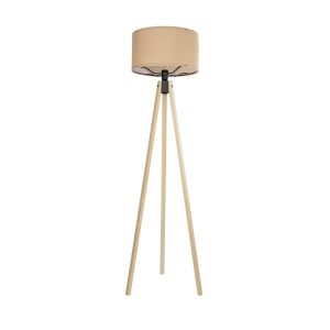 GloboStar® SAGA 204-0043 Μοντέρνο Eπιδαπέδιο Φωτιστικό Μονόφωτο 1 x E27 IP20 Μπεζ Ξύλο με Μπεζ Ύφασμα - Μ38 x Π38 x Υ140cm