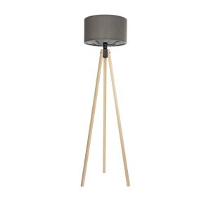 GloboStar® SAGA 204-0044 Μοντέρνο Eπιδαπέδιο Φωτιστικό Μονόφωτο 1 x E27 IP20 Μπεζ Ξύλο με Γκρι Ύφασμα - Μ38 x Π38 x Υ140cm