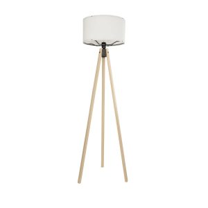 GloboStar® SAGA 204-0046 Μοντέρνο Eπιδαπέδιο Φωτιστικό Μονόφωτο 1 x E27 IP20 Μπεζ Ξύλο με Λευκό Ύφασμα - Μ38 x Π38 x Υ140cm