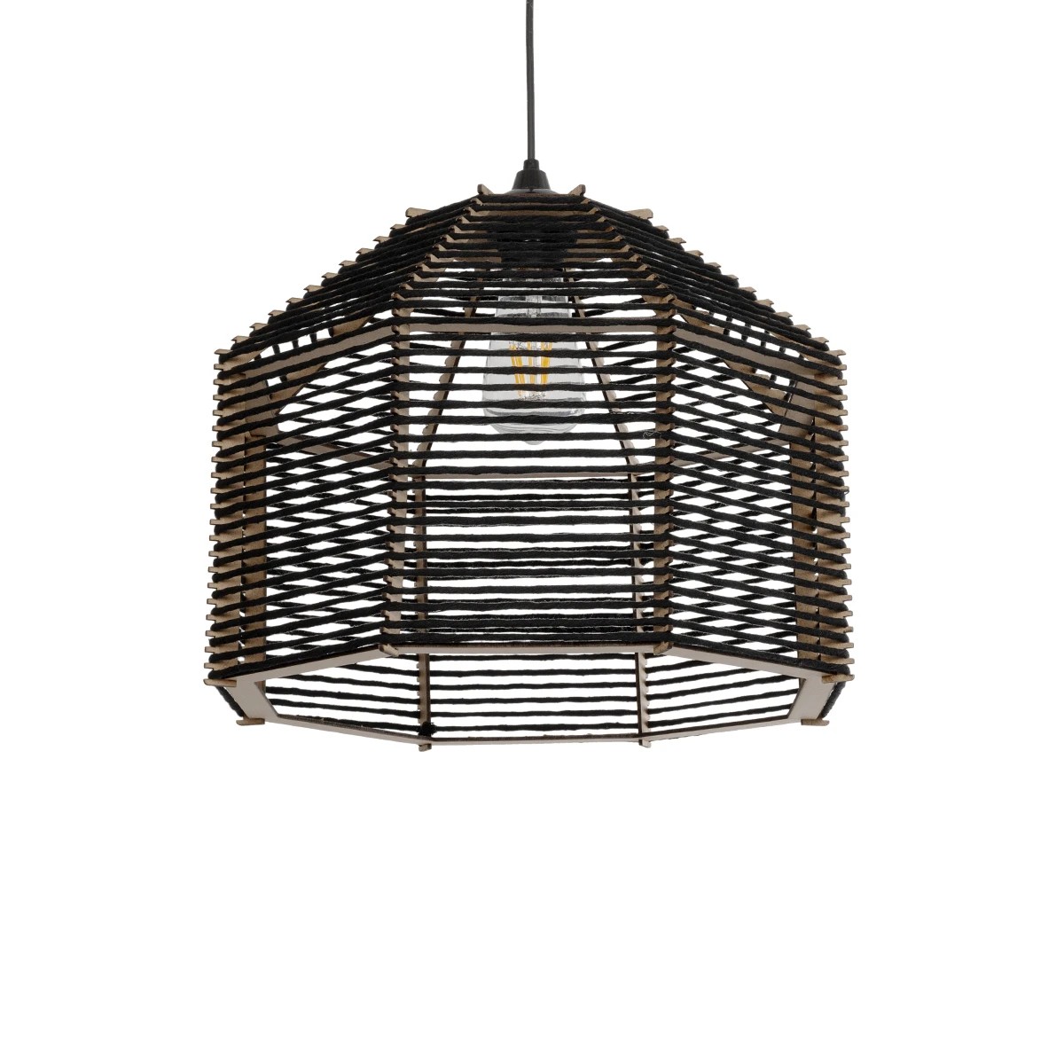 GLOBOSTAR® VORK 205-0027 Boho Κρεμαστό Φωτιστικό Οροφής με Ντουί 1 x E27 AC 220-240V IP20 - Μαύρο - M40 x Π40 x Υ36cm