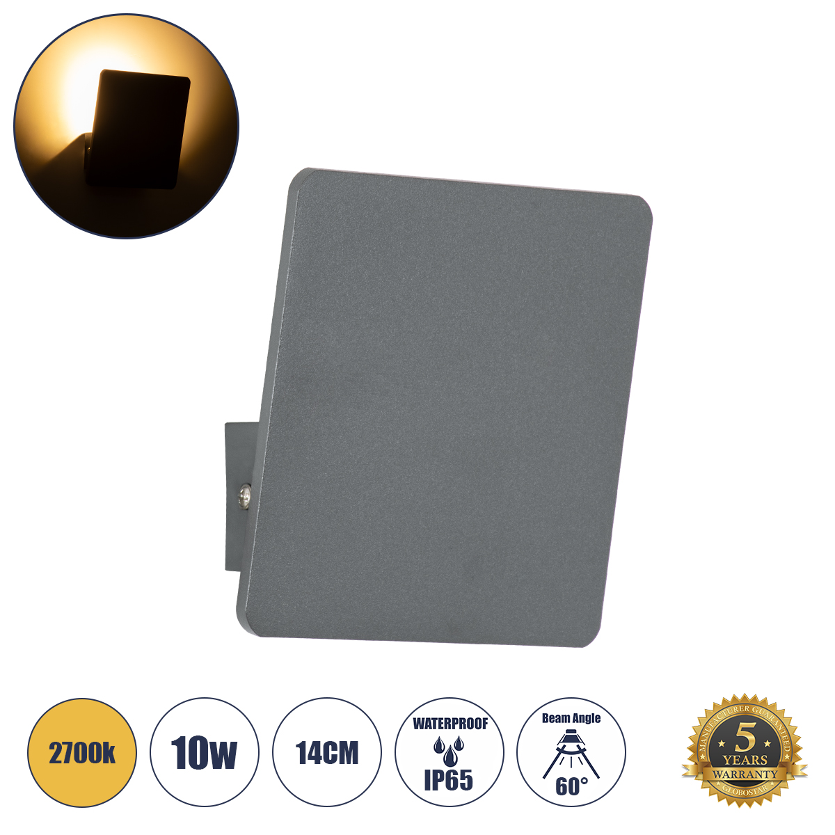 GLOBOSTAR® CUADRADO 60570 Μοντέρνο Φωτιστικό Τοίχου - Απλίκα LED 10W 1000lm 60° AC 220-240V Αδιάβροχο IP65 Θερμό Λευκό 2700K - Bridgelux COB Chip & TÜV SÜD Driver - Γκρι Ανθρακί Ματ - Μ14 x Π14 x Υ4.5cm - 5 Χρόνια Εγγύηση GloboStar® CUADRADO 60570 Φωτιστικό Τοίχου - Απλίκα Αρχιτεκτονικού Φωτισμού Εσωτερικού/Εξωτερικού Χώρου Up or Down LED 10W 1000lm 60° AC220-240V Αδιάβροχο IP65 - Σώμα Αλουμινίου & Tempered Glass - Μ14 x Π14 x Υ4.5cm - Θερμό Λευκό 2700K - Γκρι Ανθρακί - Br