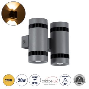GLOBOSTAR® CANNONAL 60579 Μοντέρνο Φωτιστικό Τοίχου - Απλίκα LED 20W 2000lm 30° AC 220-240V IP20 Θερμό Λευκό 2700K - Bridgelux COB Chip & TÜV SÜD Driver - Μαύρο Ματ & Γκρι Ανθρακί Ματ - Μ12 x Π6.5 x Υ11cm - 3 Χρόνια Εγγύηση