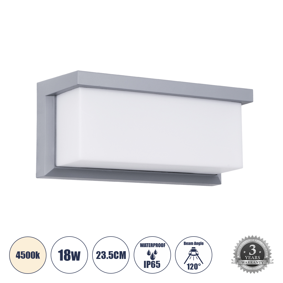 GLOBOSTAR® CITYSCAPE 60698 Μοντέρνο Φωτιστικό Τοίχου - Απλίκα LED 18W 1890lm 120° AC 220-240V Αδιάβροχο IP65 Φυσικό Λευκό 4500K - Bridgelux SMD Chip - Γκρι Ματ - Μ23.5 x Π11 x Υ10cm - 3 Χρόνια Εγγύηση GLOBOSTAR® CITYSCAPE 60698 Φωτιστικό Τοίχου - Απλίκα Εσωτερικού/Εξωτερικού Χώρου LED 18W 1890lm 120° AC175-265V Αδιάβροχο IP65 - Πλαστικό Σώμα - Φυσικό λευκό 4500K - Μ23.5 x Π11 x Υ10cm - Γκρι - Bridgelux Chip - 3 Χρόνια Εγγύηση