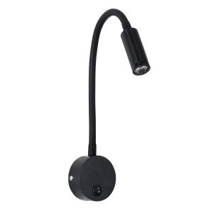 GloboStar® GOOSE 60878 Μοντέρνο Φωτιστικό Τοίχου - Απλίκα Ξενοδοχείου Bed Side LED 3W 300lm 36° AC 220-240V - Reading Light - Μ6.5 x Π15 x Υ24.5cm - Φυσικό Λευκό 4500K - Μαύρο - 3 Xρόνια Εγγύηση