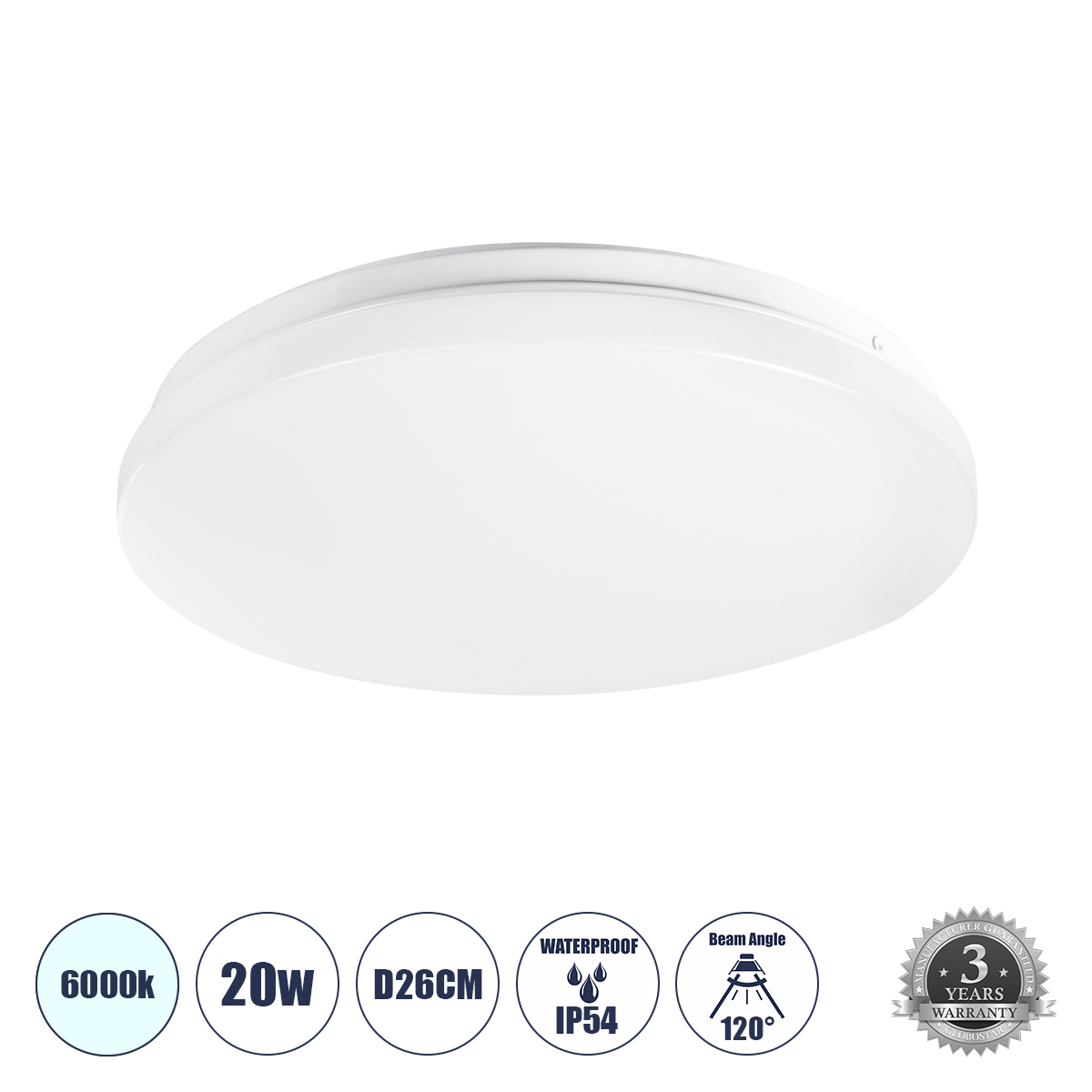 GLOBOSTAR® CELANO 61005 Φωτιστικό Πλαφονιέρα Οροφής LED 20W 2000lm 120° AC 220-240V Αδιάβροχο IP54 Ψυχρό Λευκό 6000K - Lumileds SMD Chip - Λευκό Γαλακτερό - Μ26 x Π26 x Υ6cm - 3 Χρόνια Εγγύηση GLOBOSTAR® CELANO 61005 Φωτιστικό Πλαφονιέρα Οροφής LED 20W 2000lm 120° AC 220-240V Αδιάβροχο IP54 Ψυχρό Λευκό 6000K - Lumileds SMD Chip - Λευκό Γαλακτερό - Μ26 x Π26 x Υ6cm - 3 Χρόνια Εγγύηση