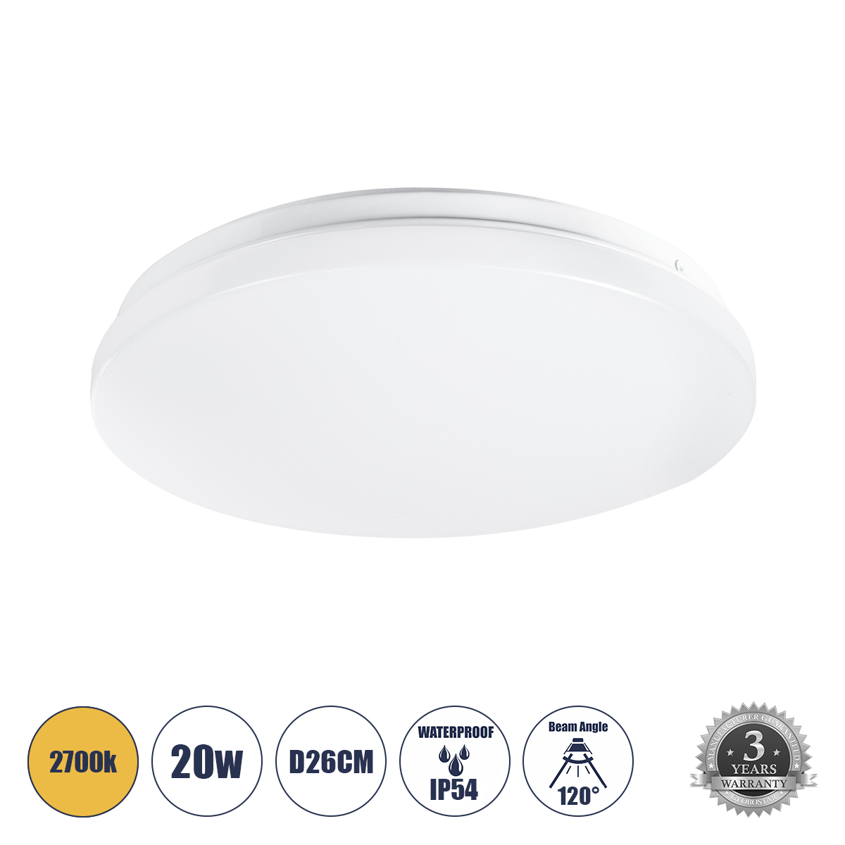 GLOBOSTAR® CELANO 61007 Μοντέρνο Φωτιστικό Οροφής LED 20W 1800lm 120° AC 220-240V Αδιάβροχο IP54 Θερμό Λευκό 2700K - Lumileds SMD Chip - Λευκό Γαλακτερό - Μ26 x Π26 x Υ6cm - 3 Χρόνια Εγγύηση GLOBOSTAR® CELANO 61007 Μοντέρνο Φωτιστικό Οροφής LED 20W 1800lm 120° AC 220-240V Αδιάβροχο IP54 Θερμό Λευκό 2700K - Lumileds SMD Chip - Λευκό Γαλακτερό - Μ26 x Π26 x Υ6cm - 3 Χρόνια Εγγύηση
