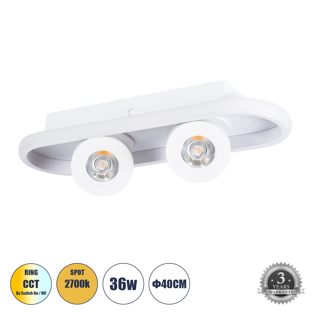 GLOBOSTAR® NESPO 61213 Μοντέρνο Φωτιστικό Οροφής LED 36W 4032lm 360° & 45° AC 220-240V IP20 Ρυθμιζόμενο Λευκό CCT με On/Off 2700K/4500K/6000K - Lumileds SMD Chip - Λευκό Ματ - Μ40 x Π13 x Υ6.5cm - 3 Χρόνια Εγγύηση GloboStar® NESPO 61213 Φωτιστικό Οροφής Linear Design LED CCT με Κινούμενα Σποτ LED Spot Downlight 36W 4032lm 360° & 45° AC 220-240V - Εναλλαγή Φωτισμού μέσω Διακόπτη On/Off All In One Ψυχρό 6000k+Φυσικό 4500k+Θερμό 2700k Μ40 x Π13 x Υ6.5cm - Λευκό