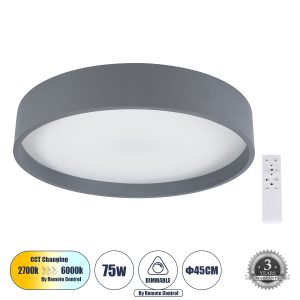 GLOBOSTAR® NARNIA 61258 Μοντέρνο Φωτιστικό Οροφής LED 75W 7500lm 120° AC 220-240V IP20 Ρυθμιζόμενο Λευκό CCT με Χειριστήριο από 2700K έως 6000K Dimmable - Lumileds SMD Chip - Γκρι Ανθρακί Ματ - Μ45 x Π45 x Υ8cm - 3 Χρόνια Εγγύηση